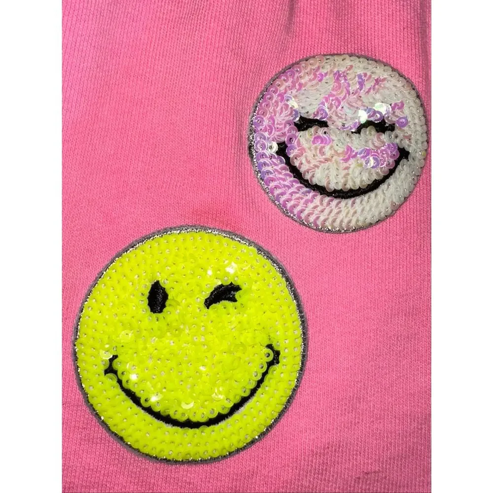 Zara Kids x Smiley World Neon Pink Sequin Smiley Face Cotton Shorts Size 6